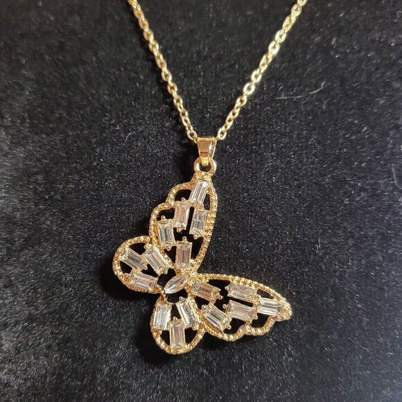 Jewelry - CZ Gold-tone Butterfly Pendant Necklace